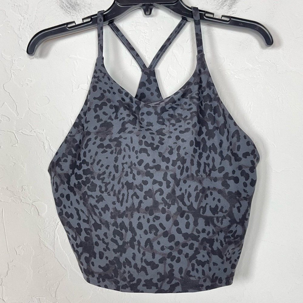 Old‎ Navy Active Bra Longline Sports Light Support Powersoft Knit Gray Black Top